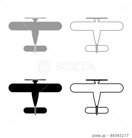 Propelier aircraft retro vintage small plane single engine set icon grey black color vector illustration image solid fill outline contour line thin flat style 88365277