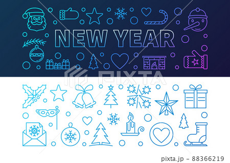 Vector New Year outline colored banners. Vector illustration Vector New Year outline colored banners. Vector illustration 88366219