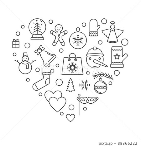 Christmas icons in heart shape. Vector Xmas illustration 88366222