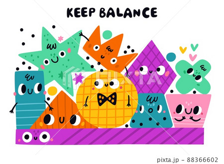 Geometric figures faces. Funny balancing shapes group. Cartoon basic characters. Colorful objects with happy smiles. Abstract forms composition. Doodle polygons and circles. Vector concept Geometric figures faces. Funny balancing shapes group. Cartoon basic characters. Colorful objects with happy smiles. Abstract forms composition. Doodle polygons and circles. Vector concept 88366602