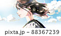横顔の女学生イラストのカラー、青空背景、人物中央 88367239