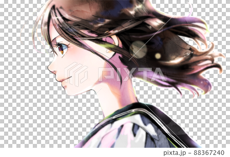 横顔の女学生イラストのカラー、背景なし、桜なし 88367240