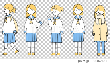 人物イラストセット_女子高生_ツートンカラー 88367665