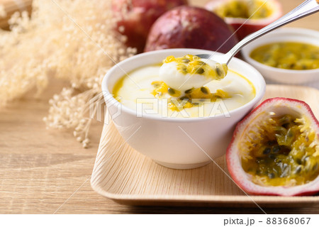 Yogurt with passion fruit in bowl, Healthy eating 88368067