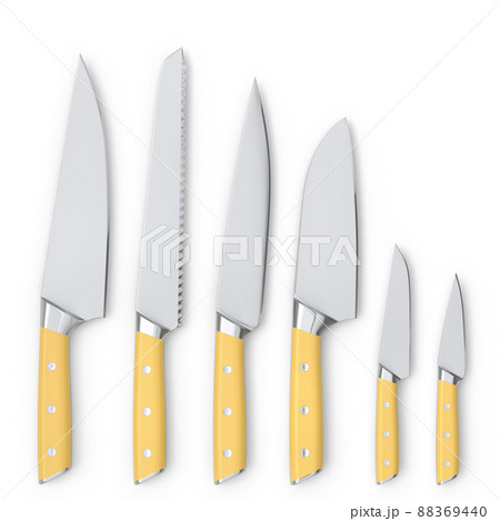 Set of chef's kitchen knives with a wooden handle isolated on white background. 88369440