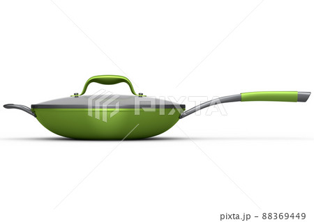 Frying pan with glass lid on white background, non-stick kitchen utensils Frying pan with glass lid on white background, non-stick kitchen utensils 88369449