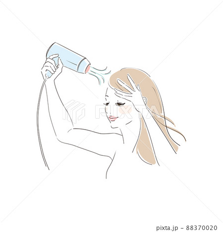 ヘアドライヤーで髪を乾かす美しい女性 ヘアドライヤーで髪を乾かす美しい女性 88370020