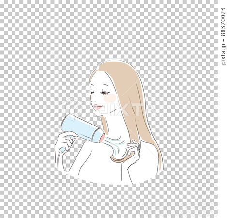 ヘアドライヤーで髪を乾かす美しい女性 ヘアドライヤーで髪を乾かす美しい女性 88370023