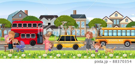 Outdoor street scene with cartoon character Outdoor street scene with cartoon character 88370354