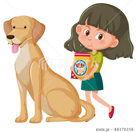 A girl with golden retriever dog on white background 88370356