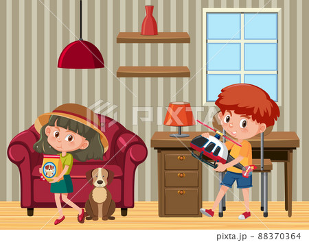 Room scene with children cartoon character 88370364