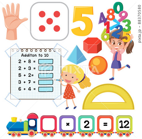 Math classroom objects with supplies and students 88370580