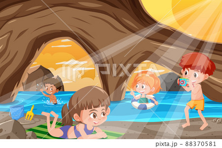 Summer holiday with children at sea cave 88370581