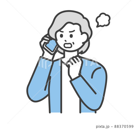 高齢女性がスマートフォンで連絡するイラスト素材 88370599