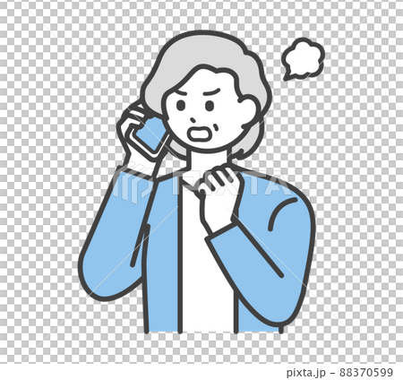 高齢女性がスマートフォンで連絡するイラスト素材 88370599