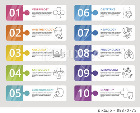 Infographic Medical icons vector illustration. 10 colored steps info template with editable text. 88370775