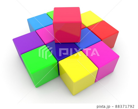 Red toy block on top for colorful toy blocks Red toy block on top for colorful toy blocks 88371792