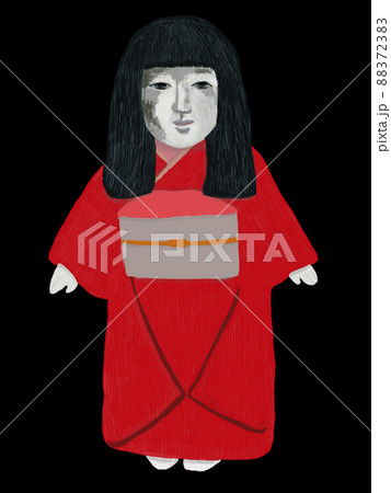 日本人形黒バック_縦 88372383