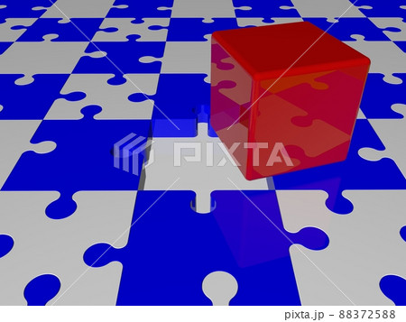 Red cube on puzzle background 88372588
