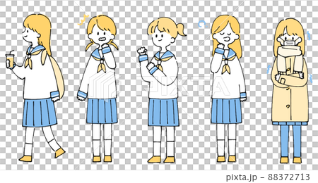 Person illustration set_Schoolgirl_Two-tone color 88372713