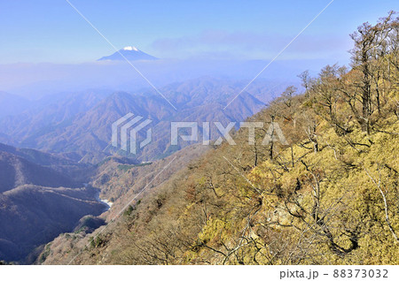 丹沢主稜より紅葉の西丹沢に聳える富士山 88373032