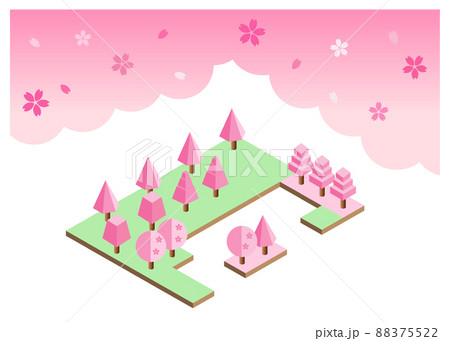 桜が咲く光景　アイソメトリック 88375522