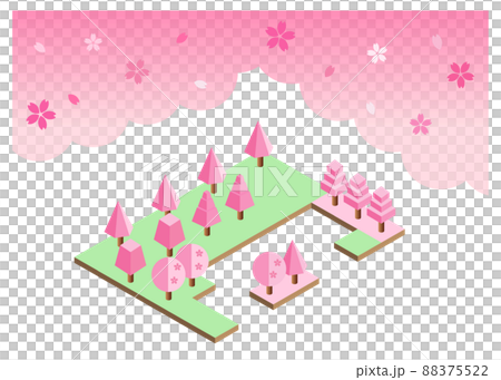 桜が咲く光景　アイソメトリック 88375522
