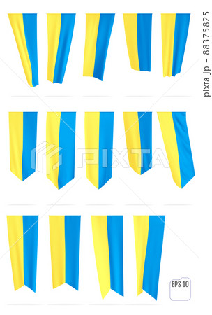 Vertical flags of Ukraine. Yellow and blue waving flags of Ukraine. Vertical flags of Ukraine. Yellow and blue waving flags of Ukraine. 88375825