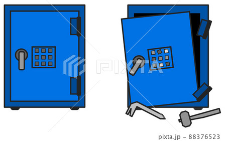 鉄製の頑丈な金庫と泥棒に破壊された金庫 88376523