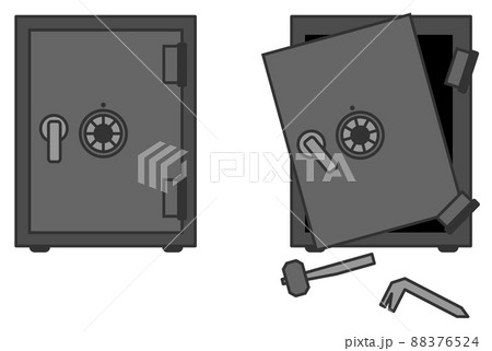 鉄製の頑丈な金庫と泥棒に破壊された金庫 88376524