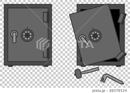 A sturdy vault made of iron and a vault destroyed by a thief 88376524