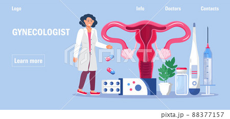 Gynecologist concept vector for medical blog. Gynecology specialists treat patient. Family planning, pregnancy, infertility treatment, 88377157