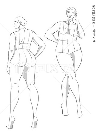 Plus Size 10 Heads Fashion Figure Templates. Exaggerated Croquis for Fashion Design and Illustration. Vector Illustration 88378256