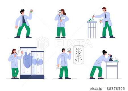 Bioengineers or researchers characters set, flat vector illustration isolated. Bioengineers or researchers characters set, flat vector illustration isolated. 88378596
