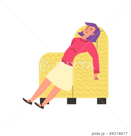 Woman sleeping in armchair at home, flat cartoon vector illustration isolated. Woman sleeping in armchair at home, flat cartoon vector illustration isolated. 88378677