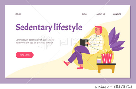 Sedentary unhealthy lifestyle web interface template flat vector illustration. Sedentary unhealthy lifestyle web interface template flat vector illustration. 88378712