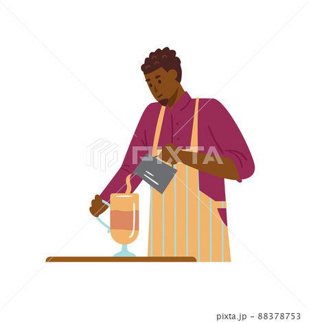 Barista preparing coffee based drink in mug, flat vector illustration isolated. Barista preparing coffee based drink in mug, flat vector illustration isolated. 88378753