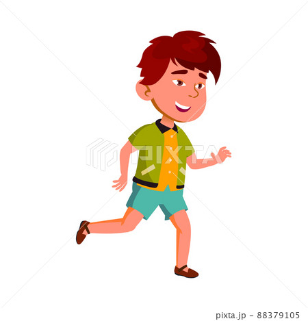 Kid Boy Running And Playing On Park Meadow Vector Kid Boy Running And Playing On Park Meadow Vector 88379105