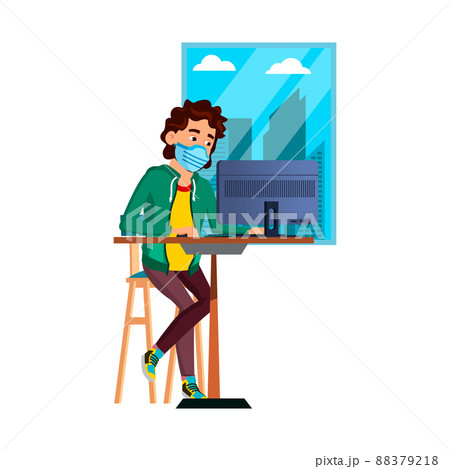 Business Man Wearing Facial Mask In Office Vector Business Man Wearing Facial Mask In Office Vector 88379218