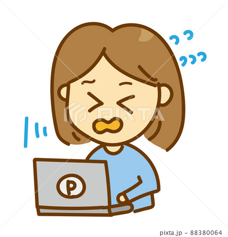 仕事 課題 卒論などが締め切りに間に合わないかもしれなくて焦っている女性のイラスト ライターのイラスト素材 0064