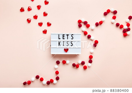 Letter board on pink background. Top view. Romantic background for Valentine's day 88380400