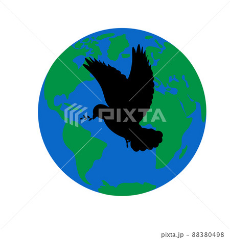Silhouette dove of peace near globe. 88380498