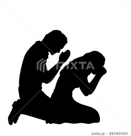 Silhouettes of man and woman pray. 88380500