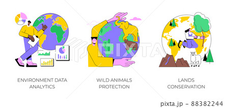 Earth observation abstract concept vector illustration set. Environment data analytics, wild animals protection, lands conservation, national park, wild forest, natural landscape abstract metaphor. Earth observation abstract concept vector illustration set. Environment data analytics, wild animals protection, lands conservation, national park, wild forest, natural landscape abstract metaphor. 88382244