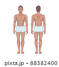 Black man figure standing, silhouette, front and back view. Male body anatomy diagram. Removable underwear. Vector illustration 88382400