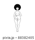 Pregnant black woman standing holding her belly. Black and white lineart drawing. Vector illustration 88382405