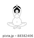 Pregnant black woman sitting down in lotus pose meditating. Black and white lineart drawing. Vector illustration 88382406