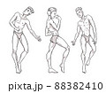 Sexy handsome men dancing in underwear, stripper, go-go boy, gay club disco, vector illustration in black and white 88382410
