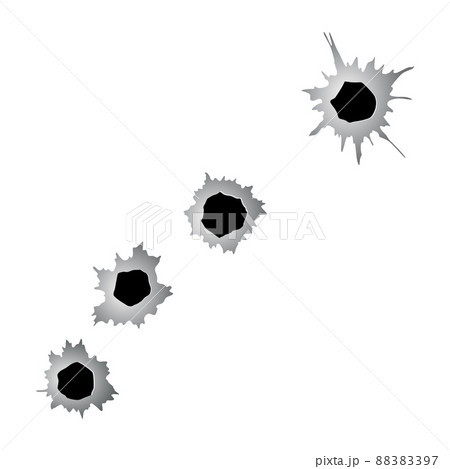 Bullet holes set. Ragged hole, damage and cracks on surface from bullet in monochrome color. Vector illustration isolated on white background Bullet holes set. Ragged hole, damage and cracks on surface from bullet in monochrome color. Vector illustration isolated on white background 88383397