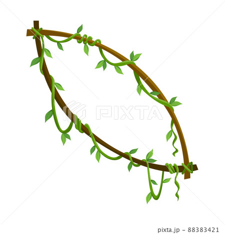 Tropical liana frame, jungle plant branches with leaves. Tropical climbing liana vine with green leaves. Cartoon lianas frame shaped. Liana branches 88383421